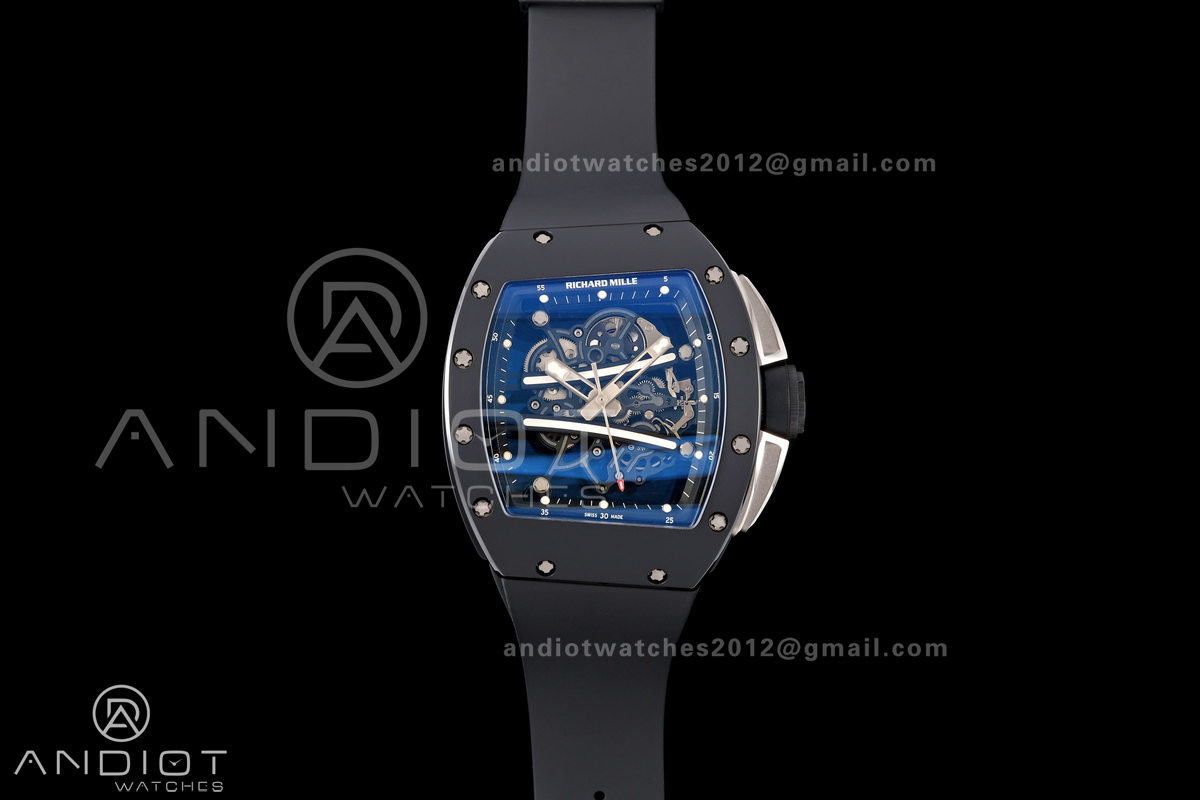 RM061 Black Ceramic A9F 1:1 Best Edition Black Inner Bezel on Black Rubber Strap RMUL2 Free Sprung
